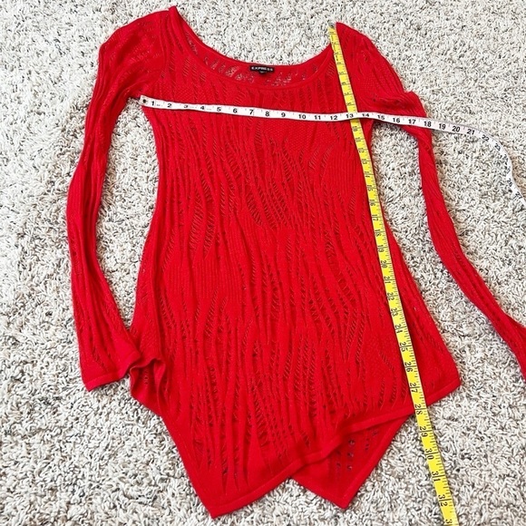 Express Tunic Sweater Open Knit Scoop Neck Asymmetrical Hem Pullover Red Small - Picture 4 of 7